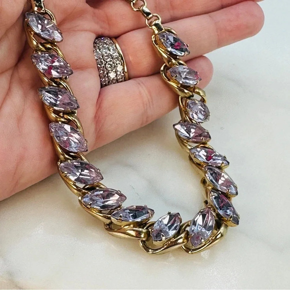 Vintage Lavender Marquise Necklace on Chain Oversized Stones Hook Closur… - Picture 1 of 13